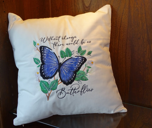 Blue butterfly appliqued and embroidered on 100% cotton twill fabric