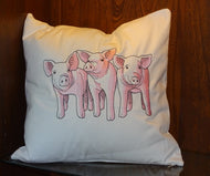 endearing embroidery of pigs coming to greet on 100% cotton twill fabric