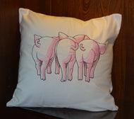 endearing embroidery of pigs going off to explore on 100% cotton twill fabric